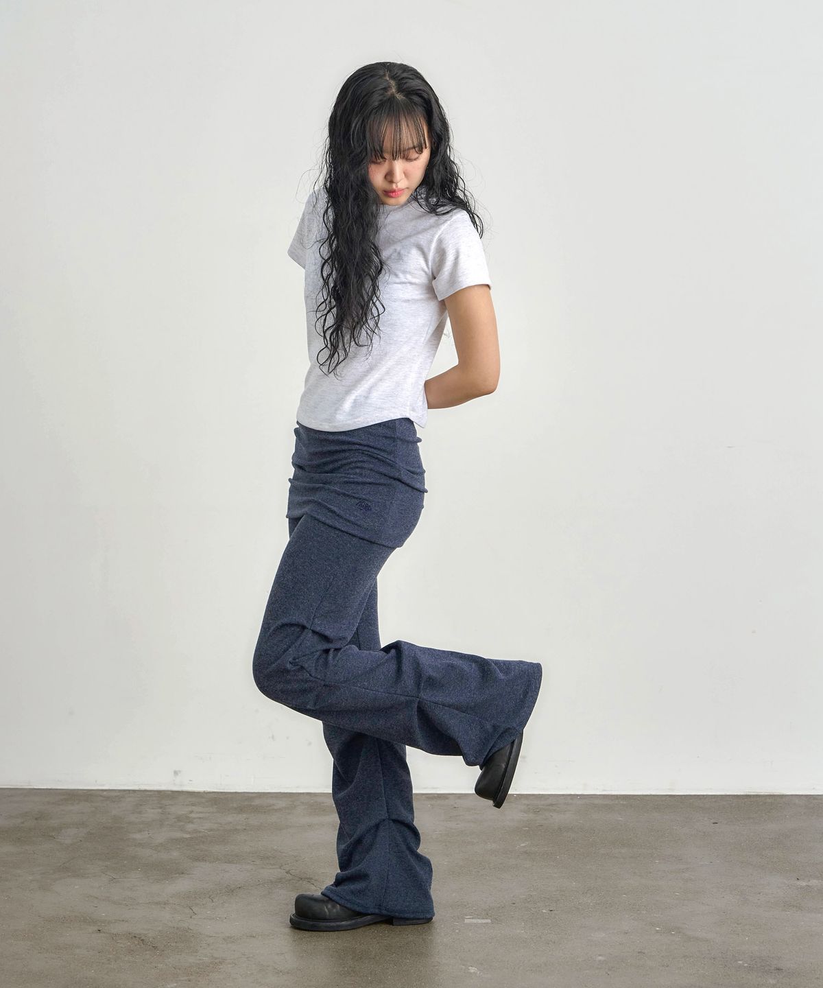 키지코(KIJIKO) ke609-Shirring Skirt Leggings Navy