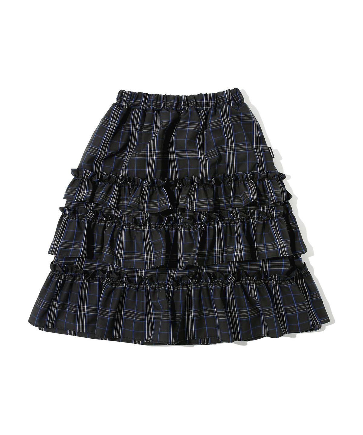 키지코(KIJIKO) [PRE-ORDER] ke702-Frill Cancan Midi Skirt Check Navy