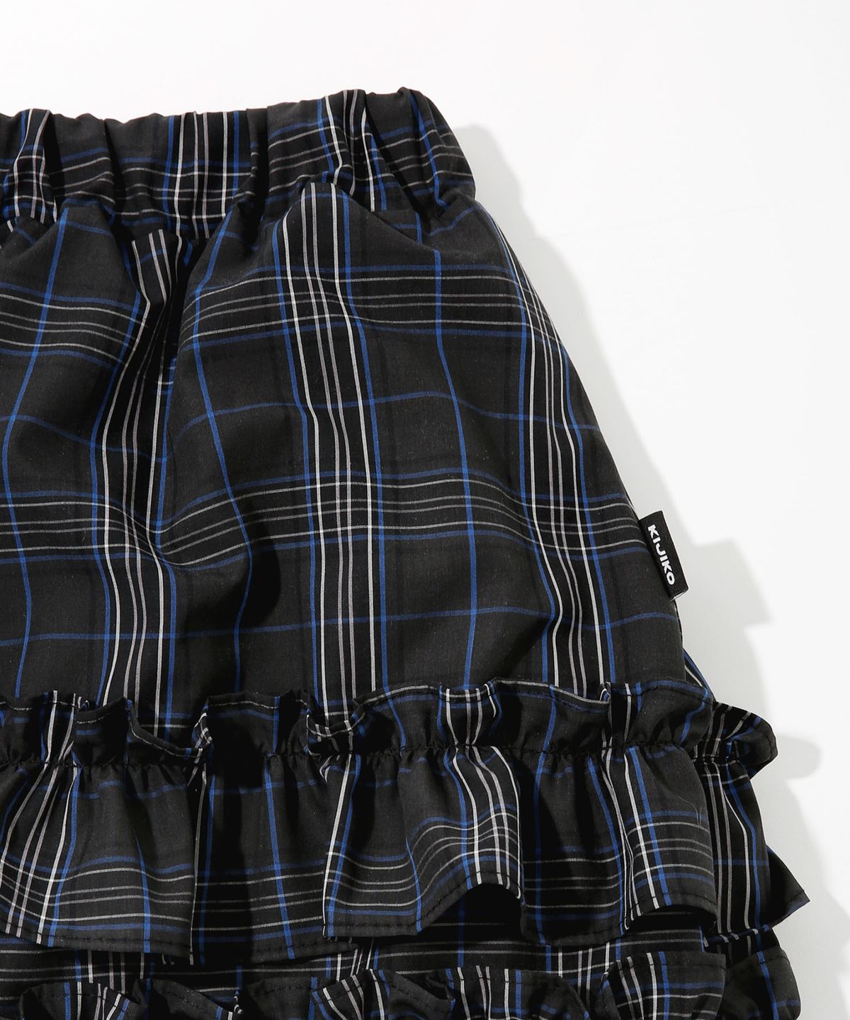 키지코(KIJIKO) [PRE-ORDER] ke702-Frill Cancan Midi Skirt Check Navy