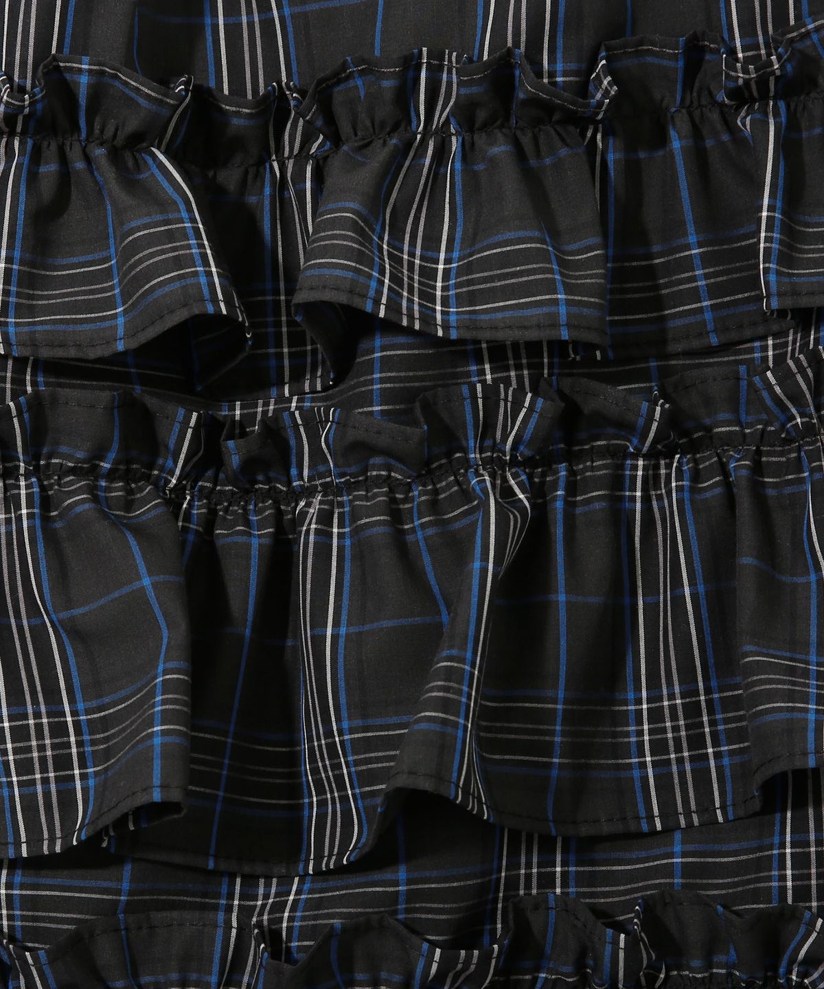 키지코(KIJIKO) [PRE-ORDER] ke702-Frill Cancan Midi Skirt Check Navy