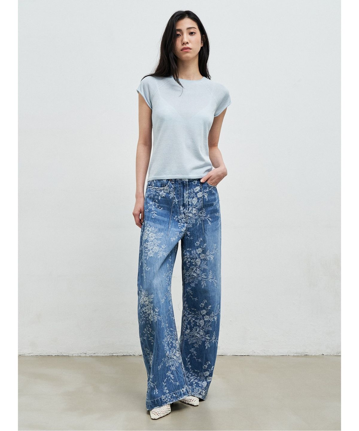 앙개(ANGGAE) Flower Wide Pants  Blue