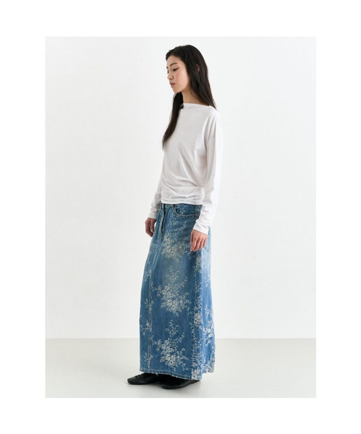 앙개(ANGGAE) Flower Hline Skirt  Blue