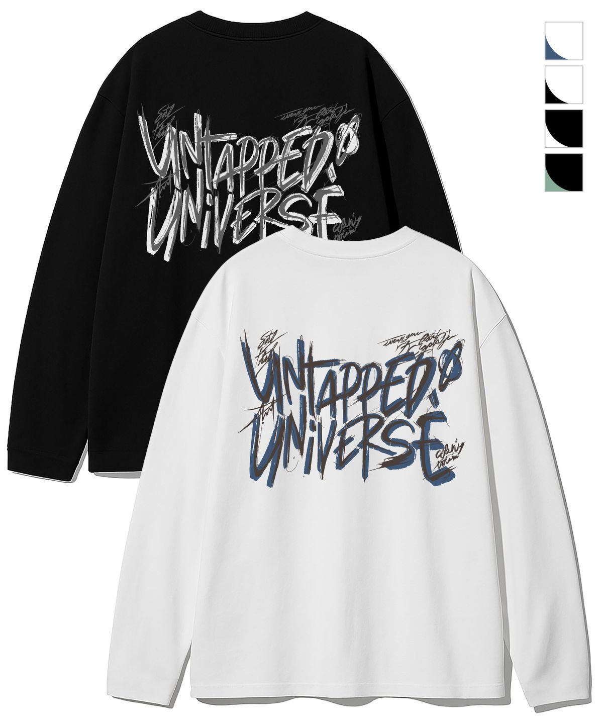 언탭트 스튜디오(UNTAPPED STUDIO) 유니버스 와일드 레터링 오버핏 긴팔 티셔츠 4COLOR