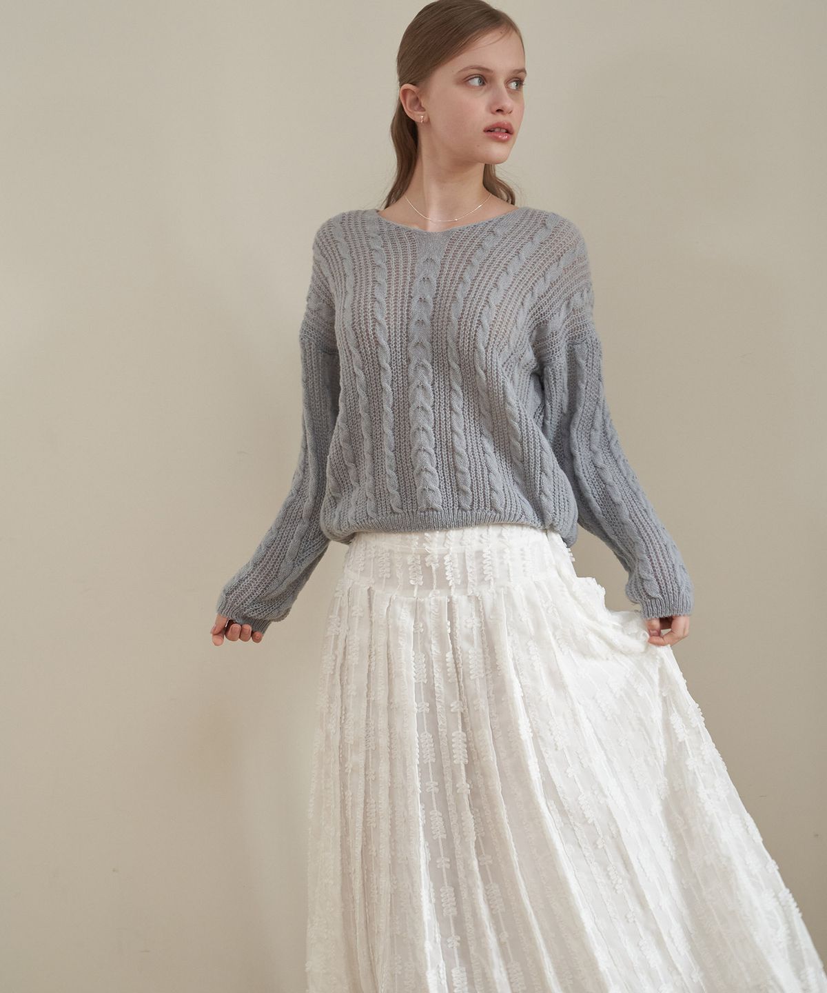 플로브(FLOVE) LACE PLEATS SKIRT_WT