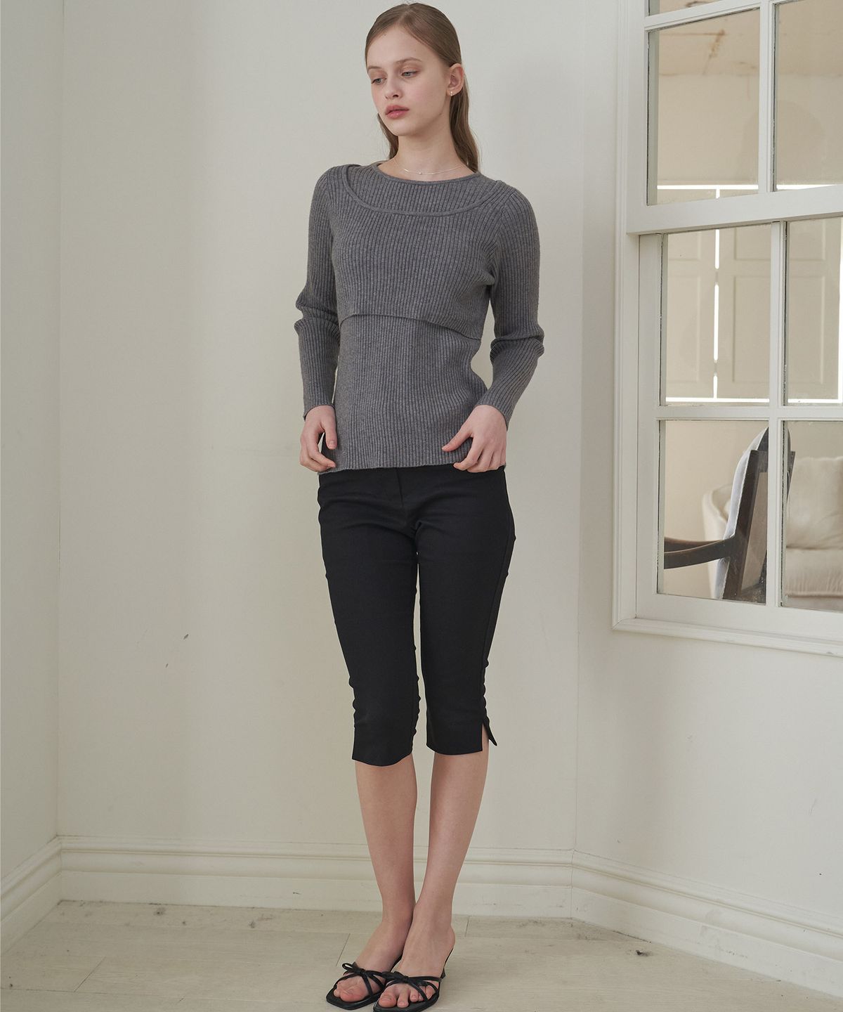 플로브(FLOVE) TENSION CAPRI PANTS_BK