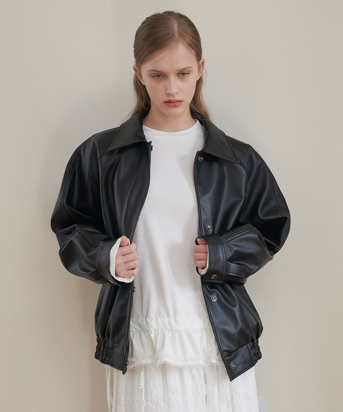 플로브(FLOVE) LIGHT LEATHER COLLAR JACKET_BK