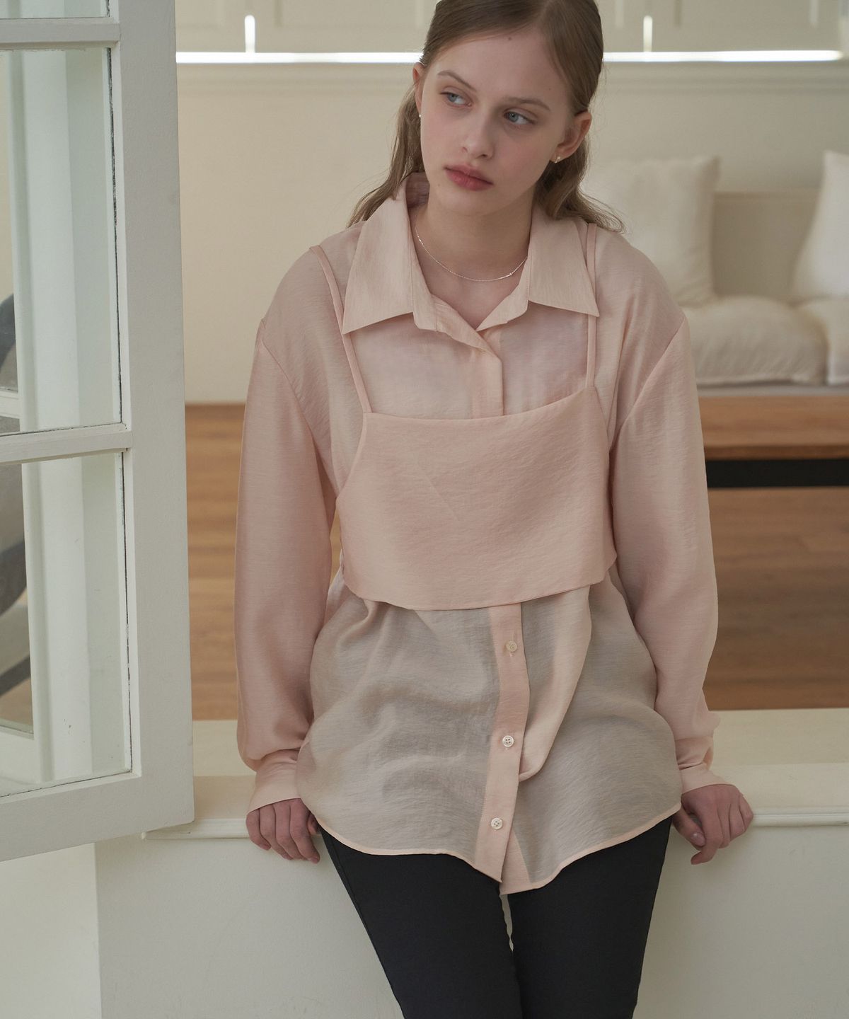 플로브(FLOVE) SHEER BUSTIER SHIRT BLOUSE_PE