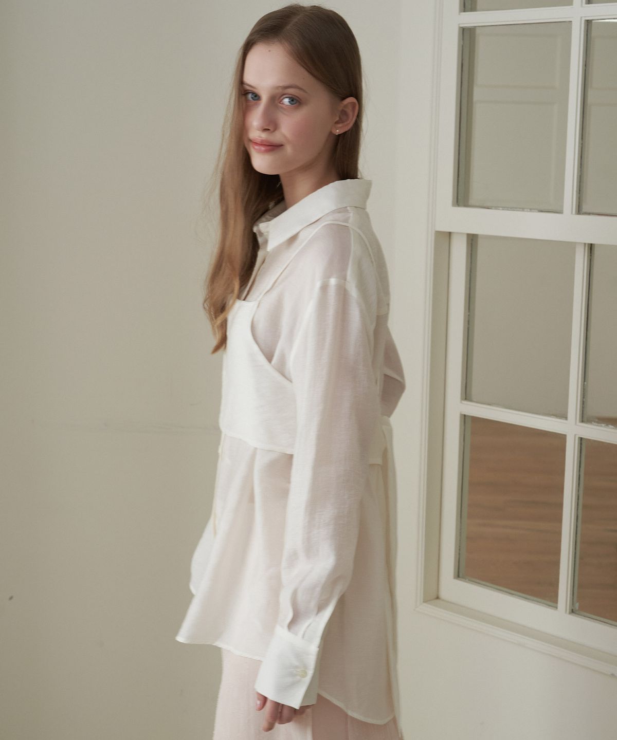 플로브(FLOVE) SHEER BUSTIER SHIRT BLOUSE_O/WT