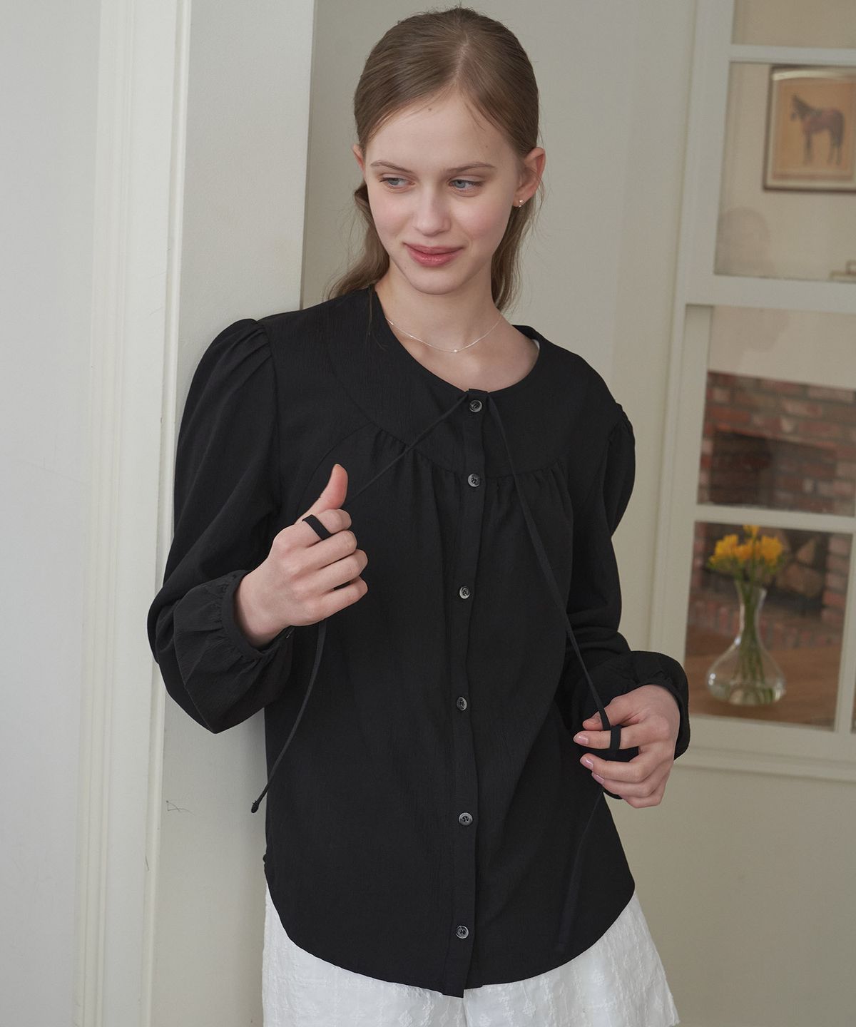 플로브(FLOVE) DRAPING VOLUME BLOUSE_BK