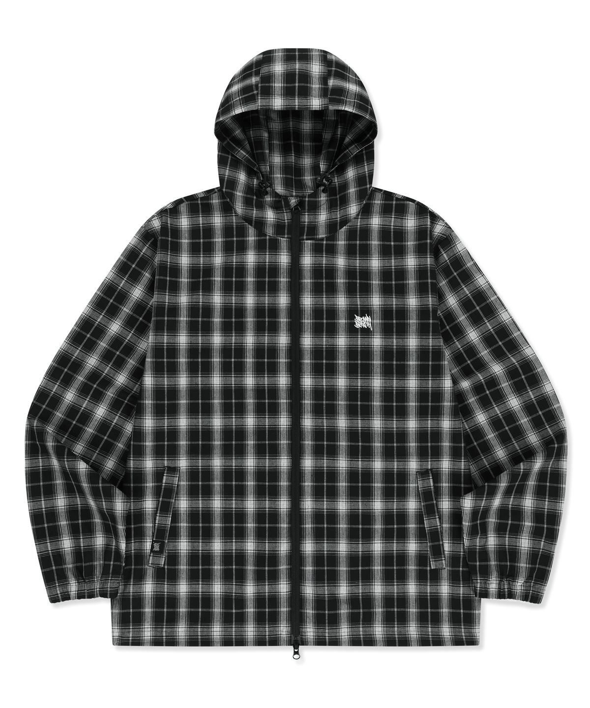 브라운브레스(BROWNBREATH) CHECK TAG HOOD ZIP UP SHIRTS - BLACK