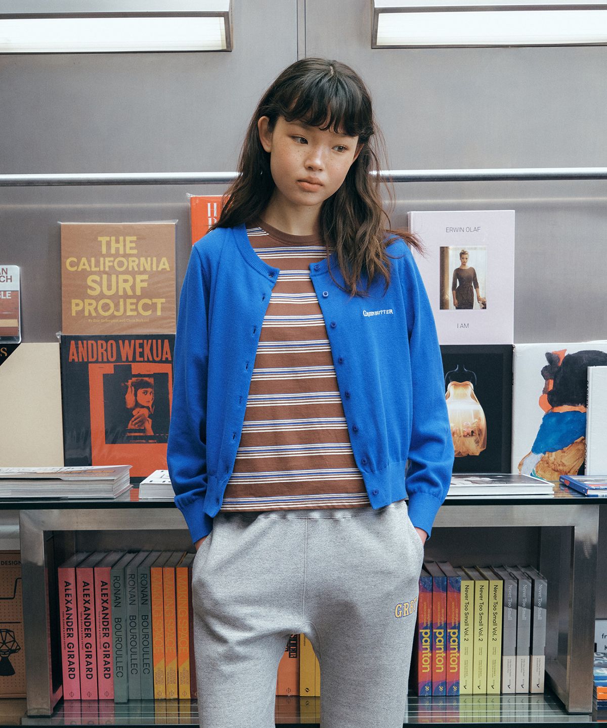 그린버터(GREENBUTTER) Easy-Care Cotton Cardigan (Blue)
