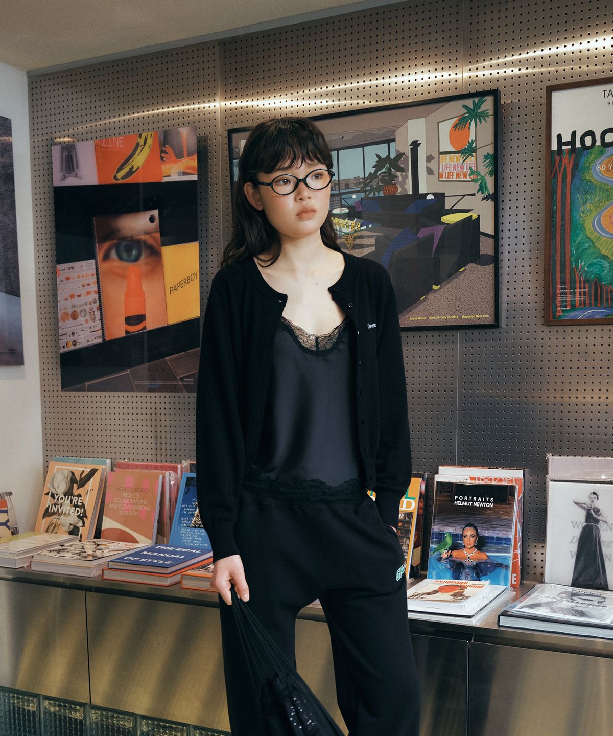 그린버터(GREENBUTTER) Easy-Care Cotton Cardigan (Black)