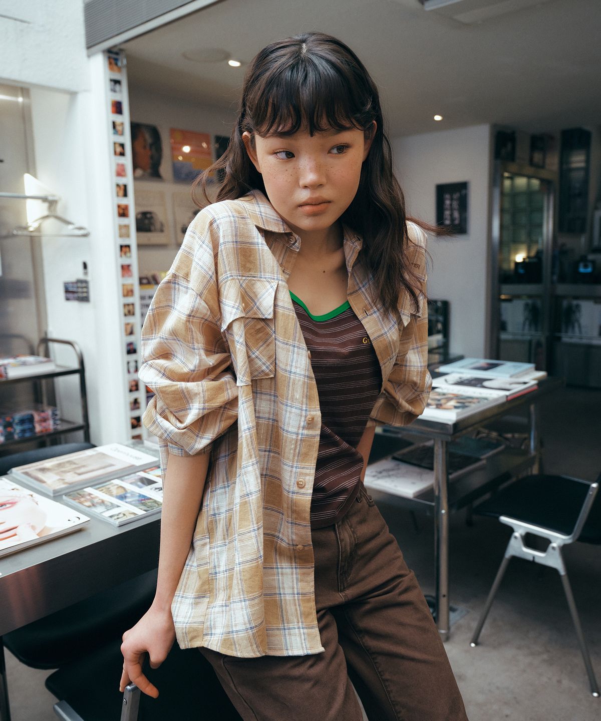 그린버터(GREENBUTTER) Rustic Check Shirt (Beige)