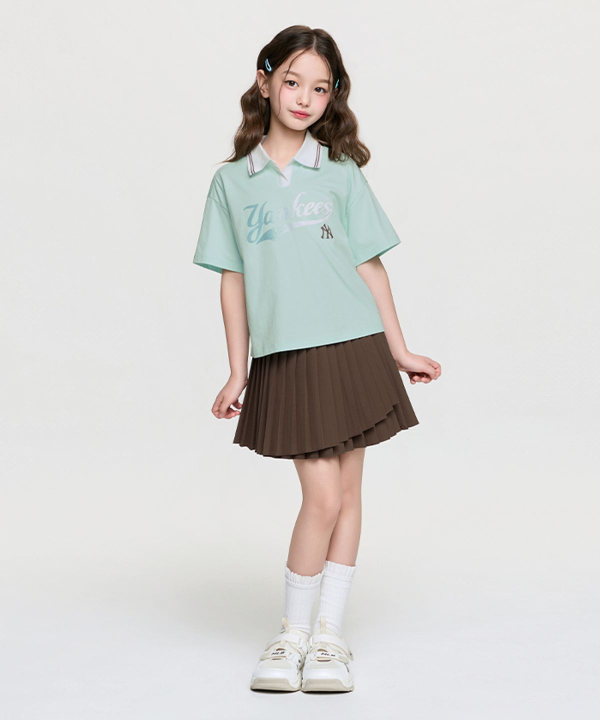 엠엘비 키즈(MLB KIDS) 스포티브 애슬레저 컬시브 스커트 티셔츠세트(여아) NY (L.Mint)