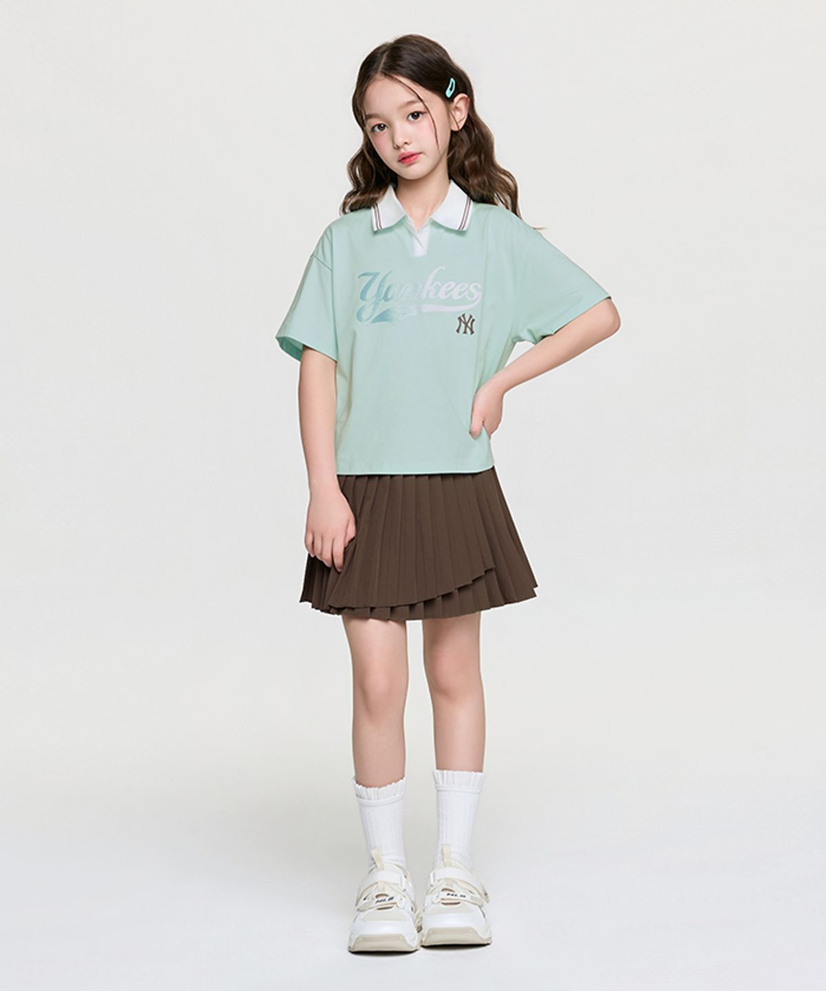 엠엘비 키즈(MLB KIDS) 스포티브 애슬레저 컬시브 스커트 티셔츠세트(여아) NY (L.Mint)