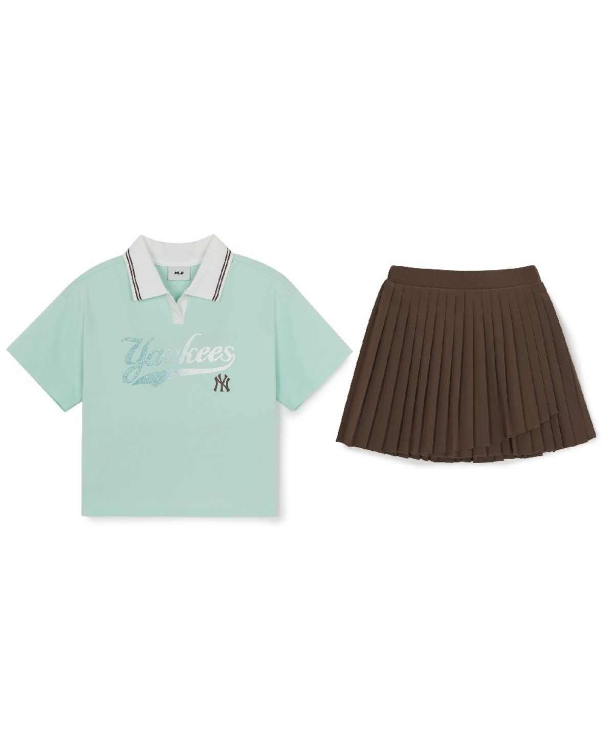 엠엘비 키즈(MLB KIDS) 스포티브 애슬레저 컬시브 스커트 티셔츠세트(여아) NY (L.Mint)