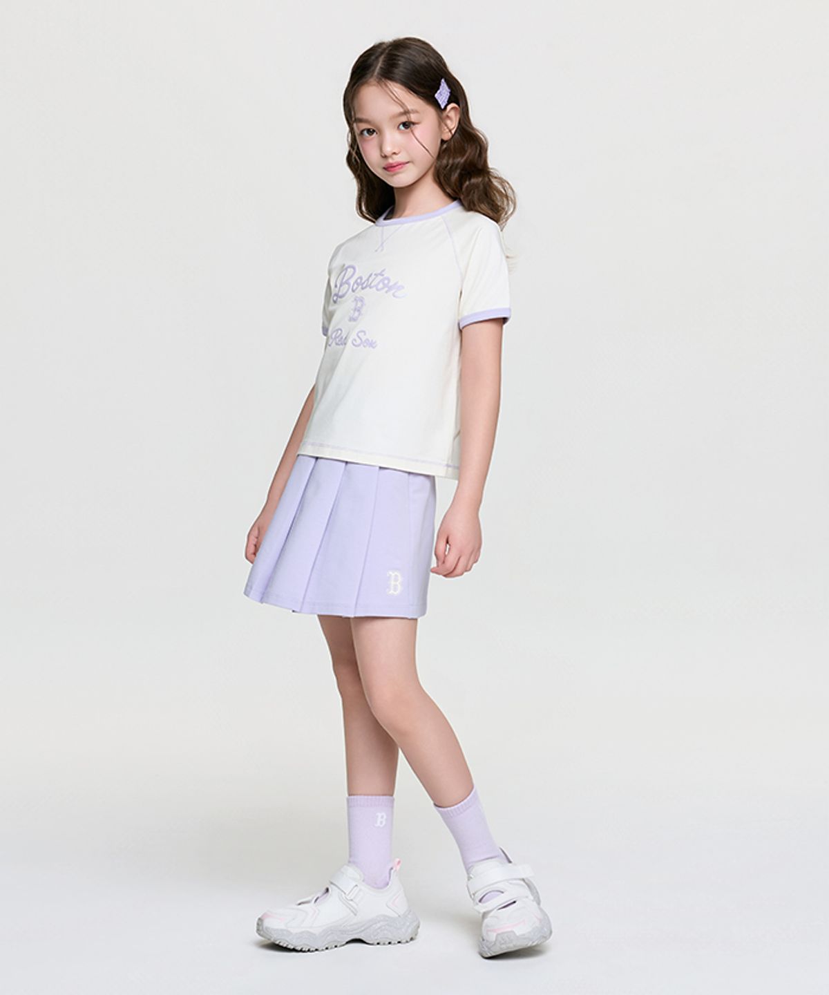 엠엘비 키즈(MLB KIDS) 스포티브 애슬레저 링거 티셔츠세트(여아) BOS (Lavender)