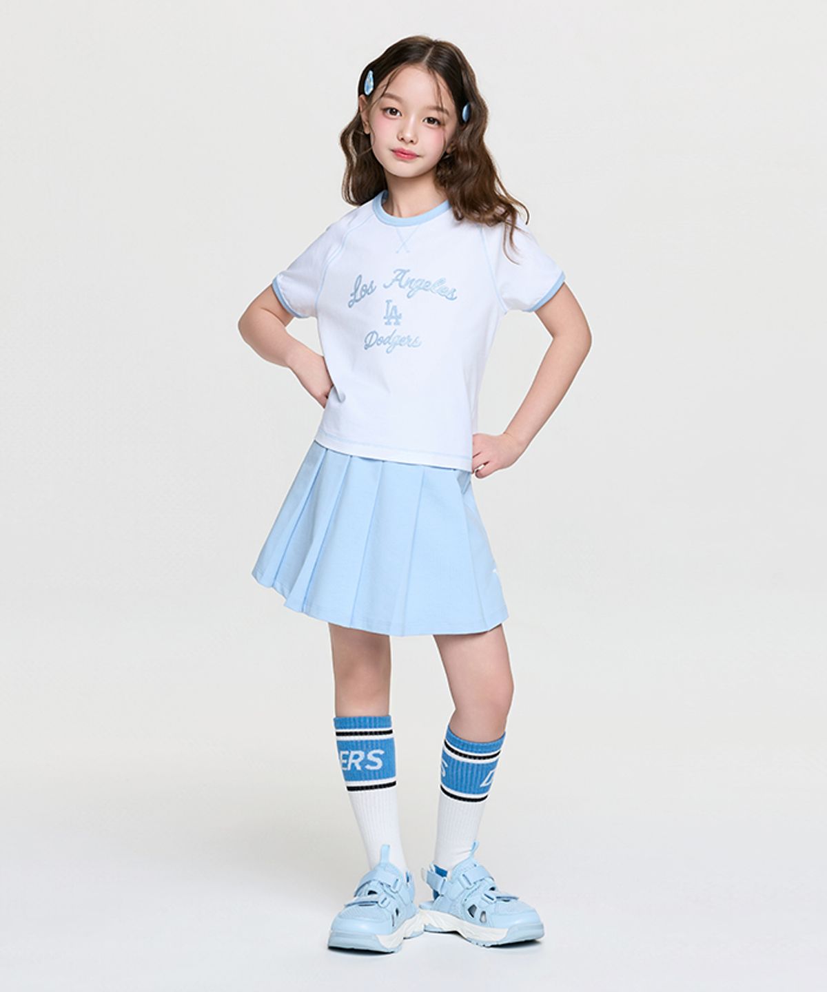 엠엘비 키즈(MLB KIDS) 스포티브 애슬레저 링거 티셔츠세트(여아) LA (L.Blue)