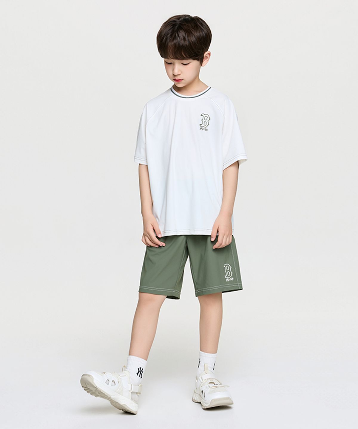 엠엘비 키즈(MLB KIDS) 스트릿 베이직 우븐 빅로고 티셔츠세트 BOS (Khaki)