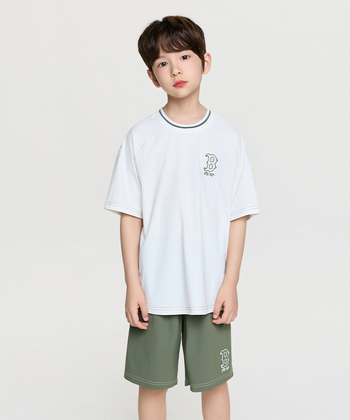 엠엘비 키즈(MLB KIDS) 스트릿 베이직 우븐 빅로고 티셔츠세트 BOS (Khaki)