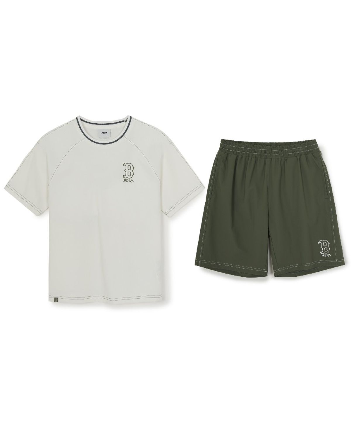 엠엘비 키즈(MLB KIDS) 스트릿 베이직 우븐 빅로고 티셔츠세트 BOS (Khaki)
