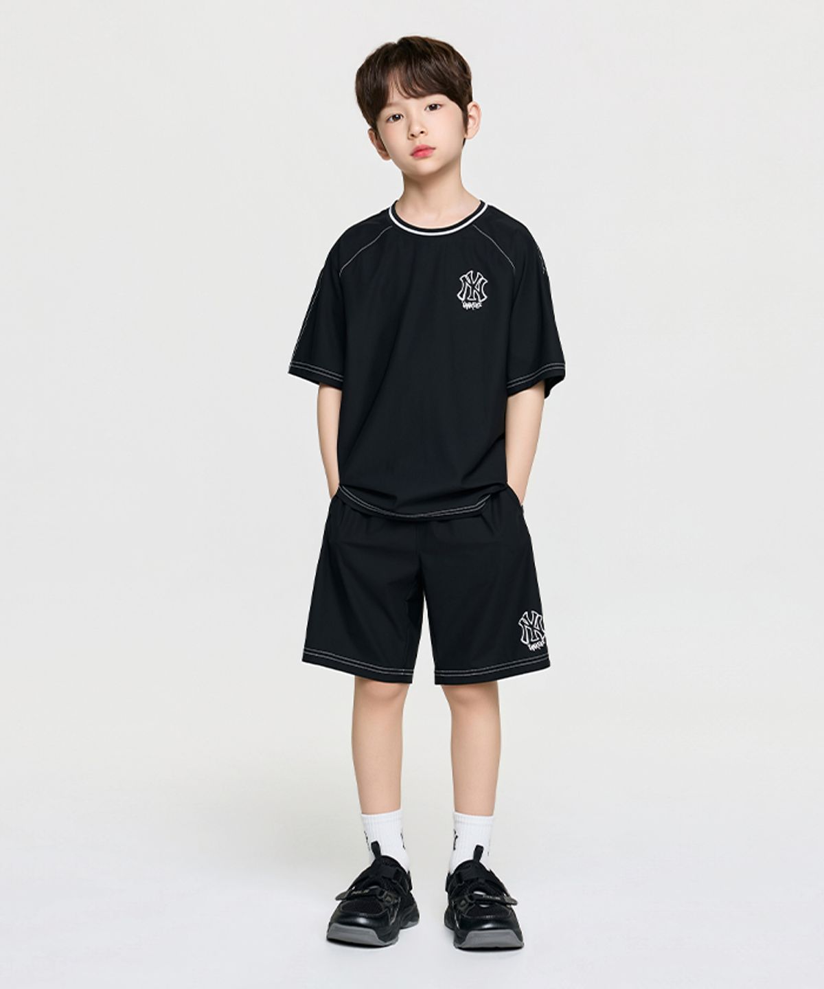 엠엘비 키즈(MLB KIDS) 스트릿 베이직 우븐 빅로고 티셔츠세트 NY (Black)