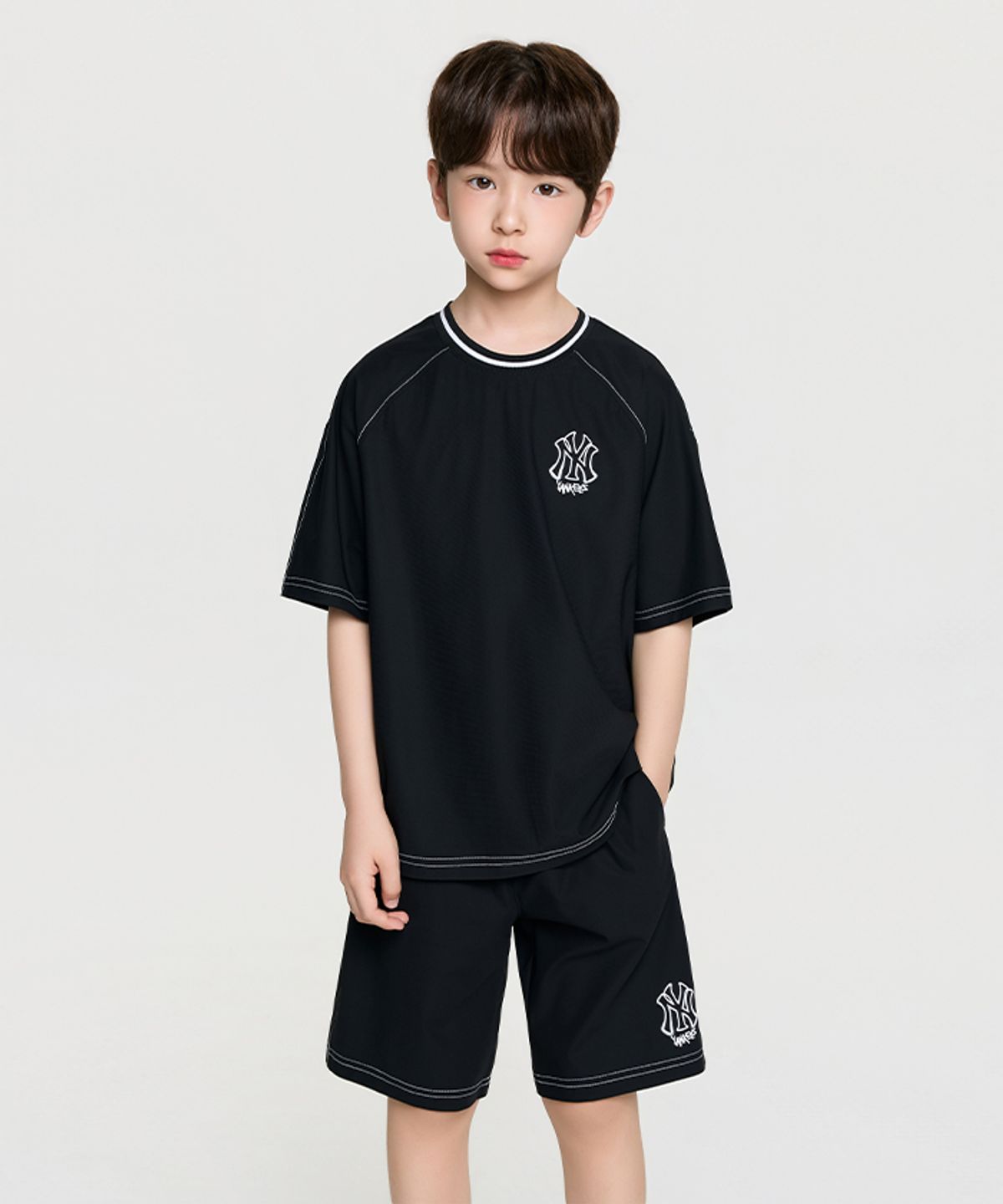 엠엘비 키즈(MLB KIDS) 스트릿 베이직 우븐 빅로고 티셔츠세트 NY (Black)