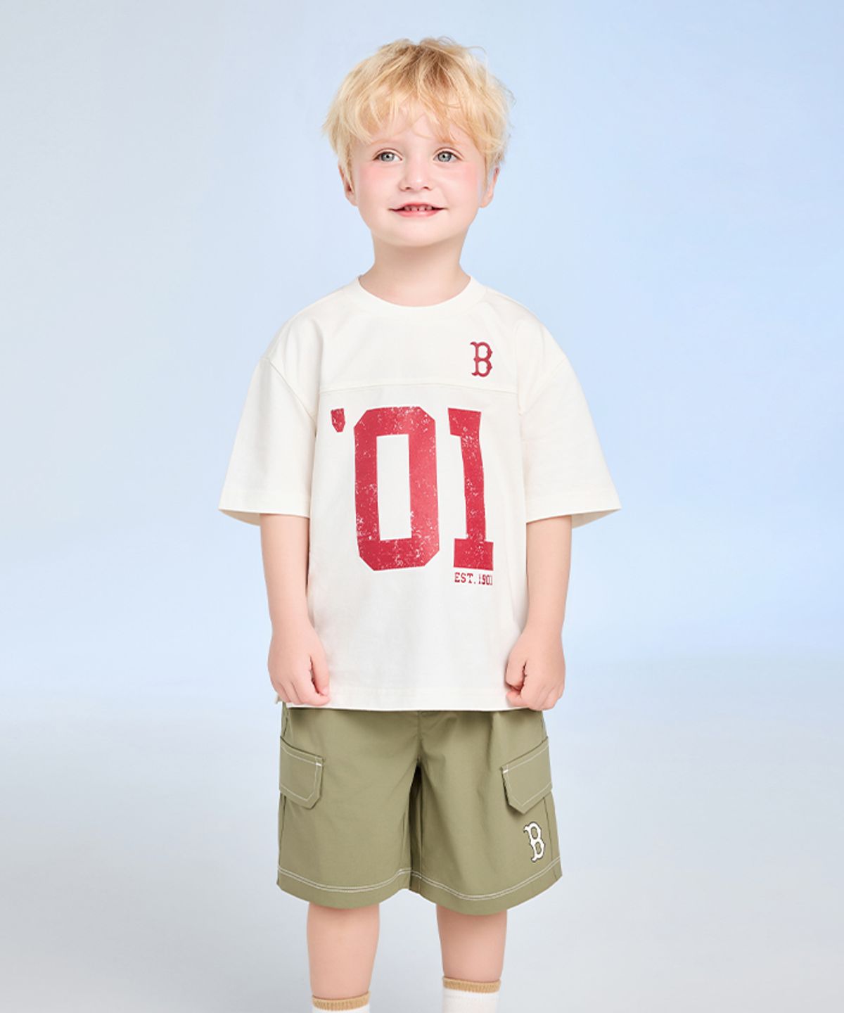 엠엘비 키즈(MLB KIDS) 스포티브 바시티 숫자 아트웍 티셔츠세트 BOS (Ivory)