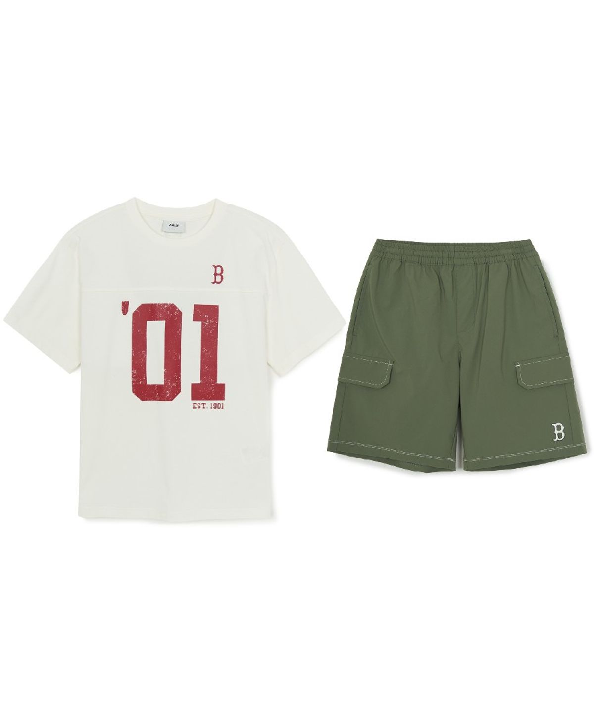 엠엘비 키즈(MLB KIDS) 스포티브 바시티 숫자 아트웍 티셔츠세트 BOS (Ivory)