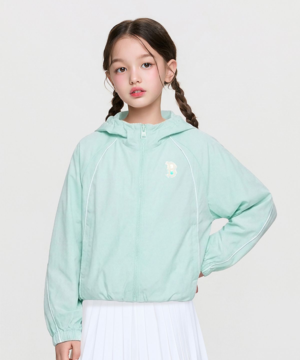 엠엘비 키즈(MLB KIDS) 걸즈 애슬레저 크롭 바람막이 BOS (L.Mint)