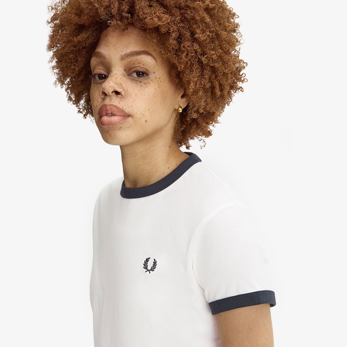 프레드페리(FRED PERRY) [womens] 크롭 링어 티셔츠 - 스노우 화이트 AFPF2619163-129