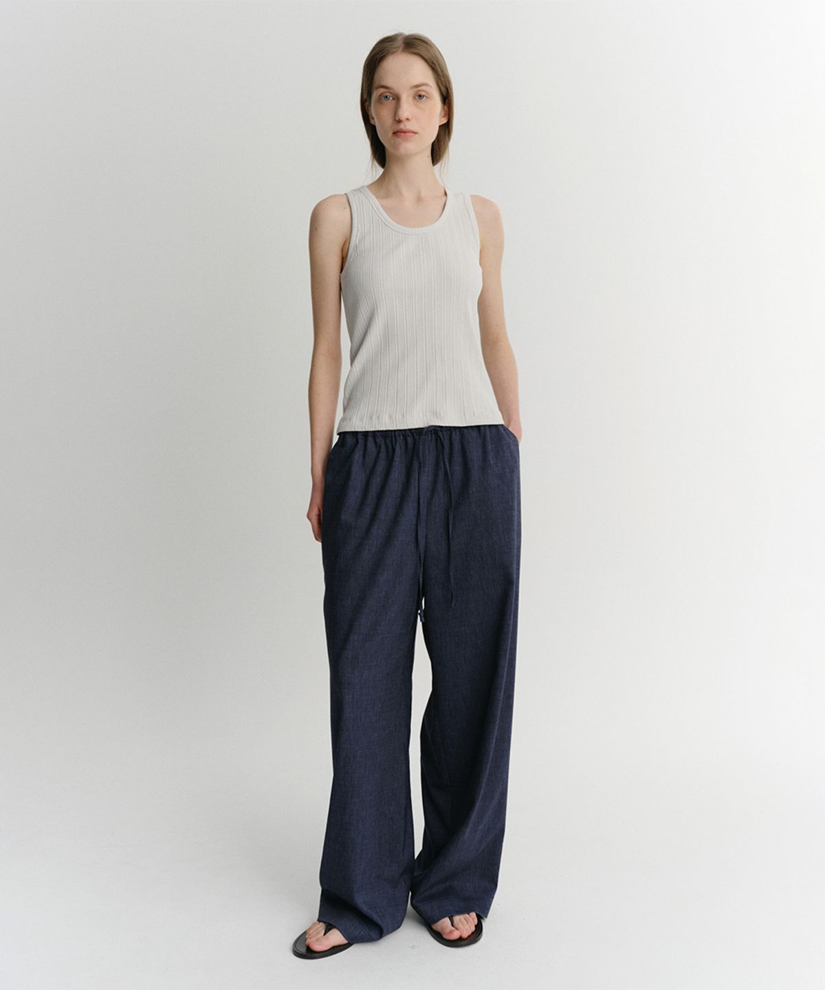 이아(EAAH) LINEN DENIM STRING PANTS (BLUE)