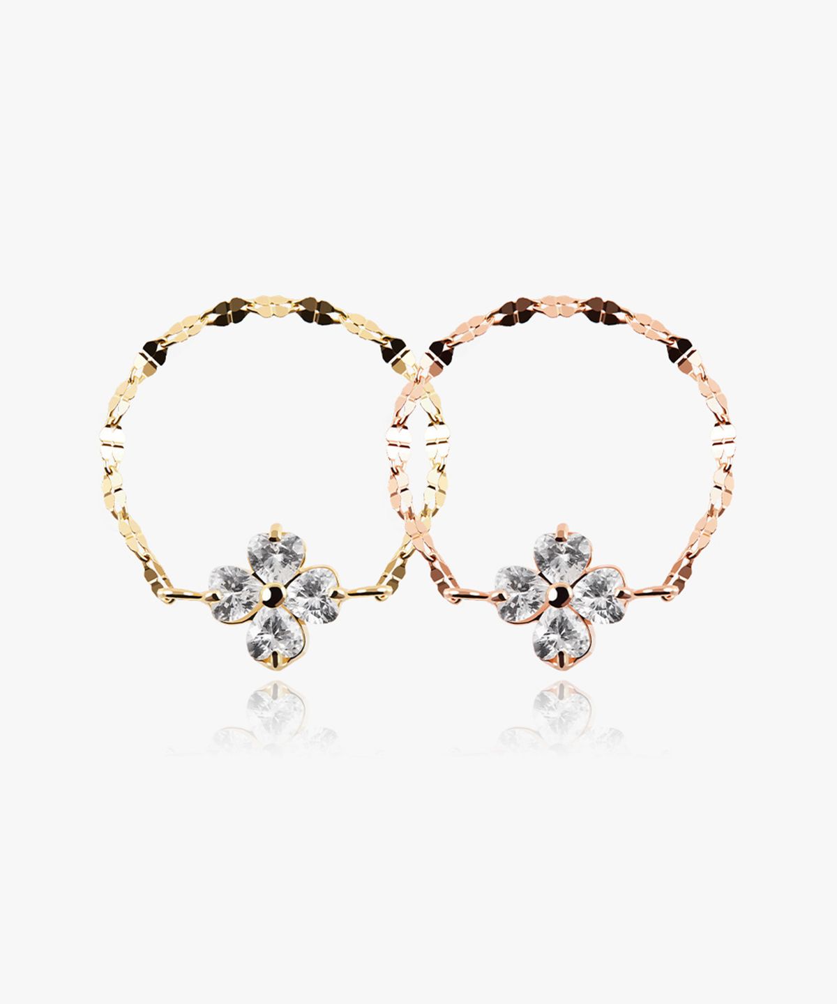 엘렌쥬얼리(HELENE JEWELRY) 14K 코튼 플라워 큐빅 클로버 체인 금 반지