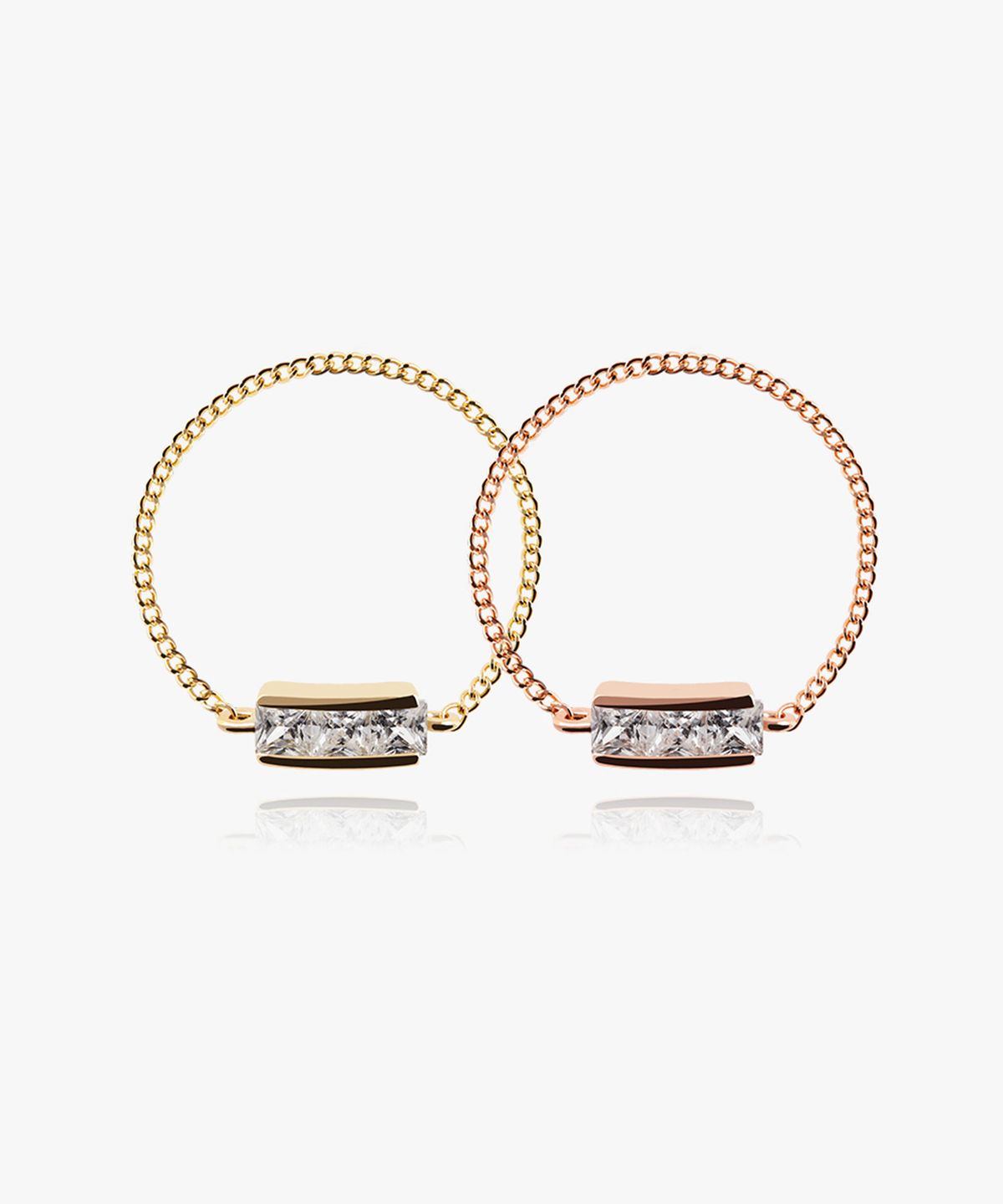 엘렌쥬얼리(HELENE JEWELRY) 14K 스타일 큐빅 스틱 커브 체인 금 반지