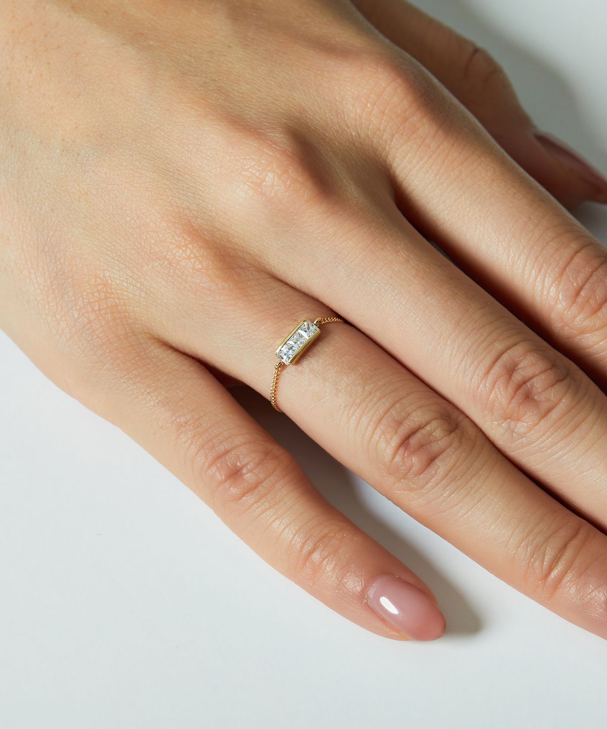 엘렌쥬얼리(HELENE JEWELRY) 14K 스타일 큐빅 스틱 커브 체인 금 반지