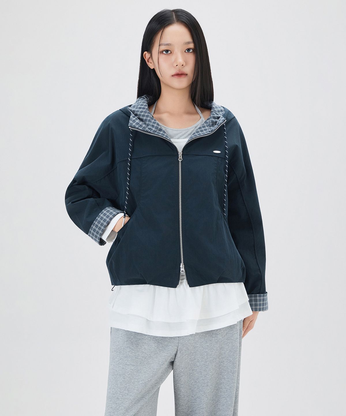 미쏘(MIXXO) 후드 체크 배색 점퍼_MIWJJG422G MIWJJG52QG
