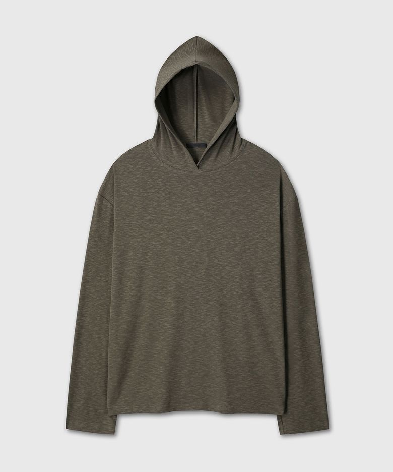 LAYERED SLUB TEXTURE HOOD (KHAKI)
