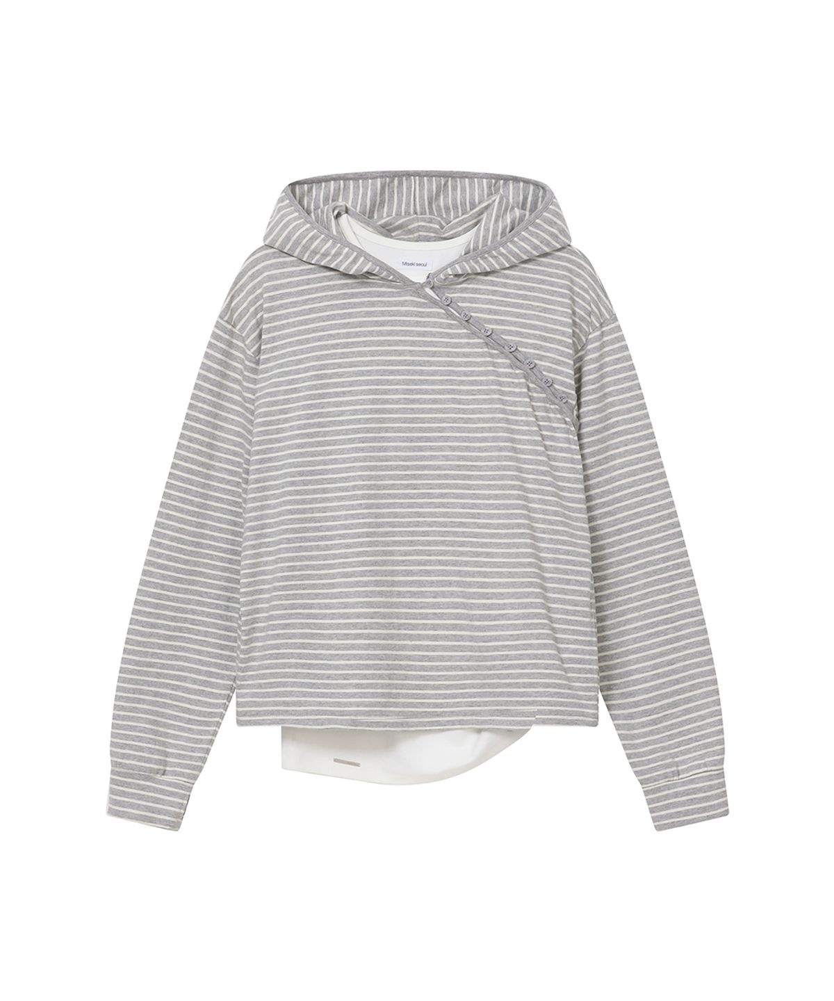 미세키서울(MISEKI SEOUL) Diagonal button Layered hoodie GREY