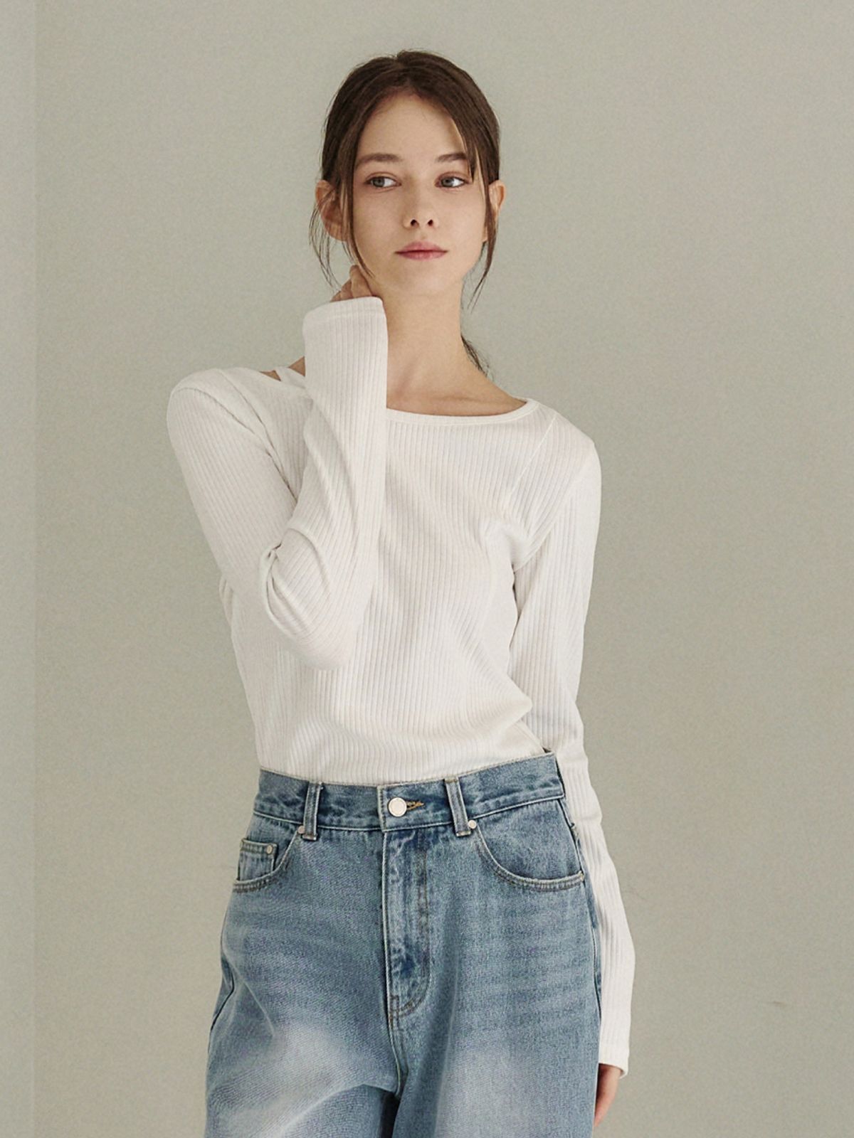 앳코너(ATCORNER) 보트넥 레이어드 티셔츠 화이트 AT6TSA019WT