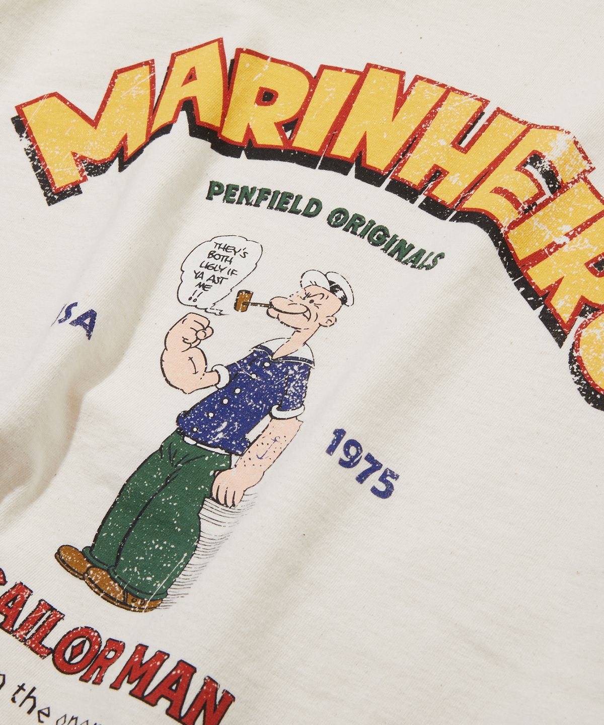 펜필드(PENFIELD) 빈티지 시리즈 MARINHEIRO 인그레이 링거 반팔 티셔츠 아이보리_FS2KT56U
