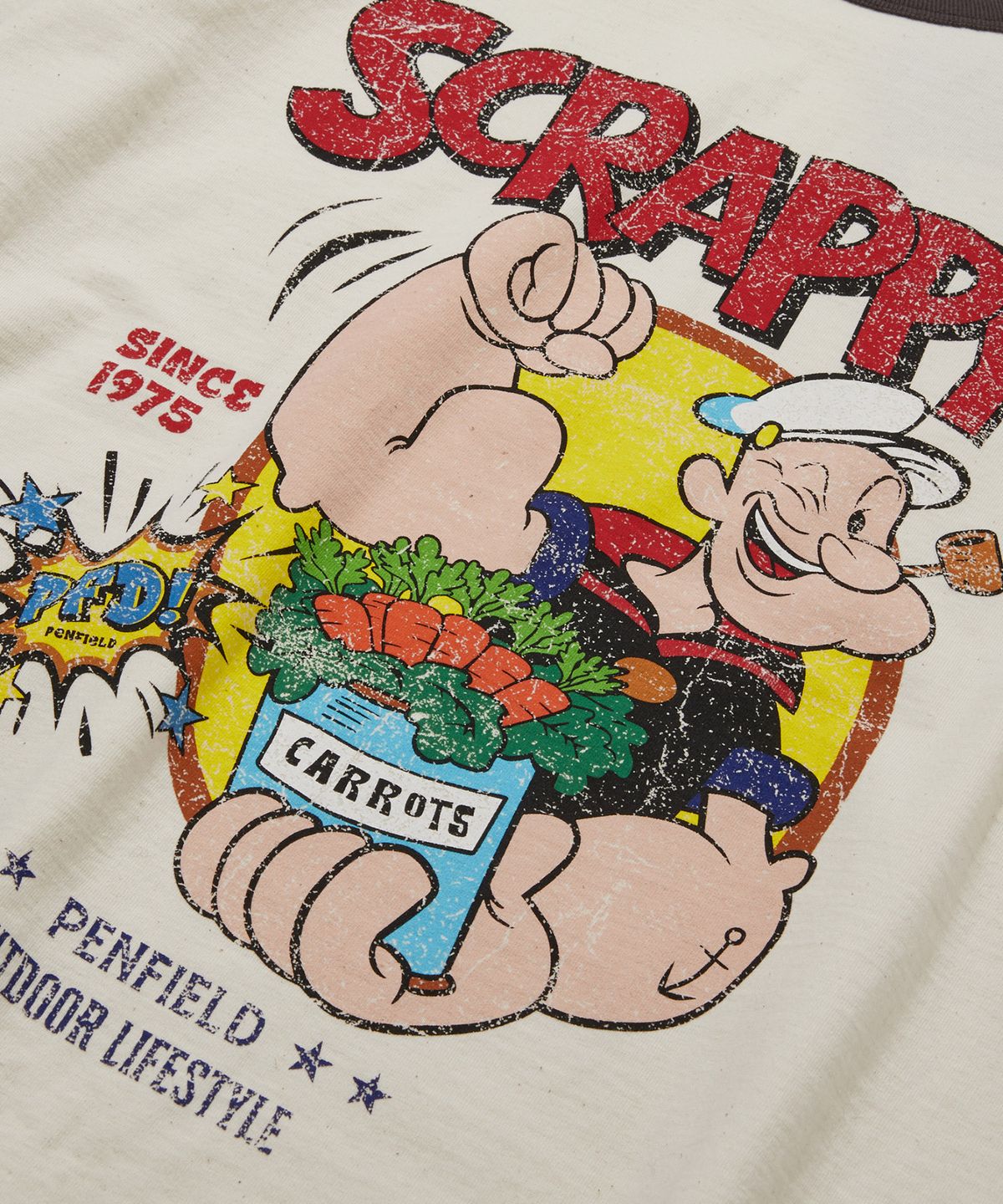 펜필드(PENFIELD) 빈티지 시리즈 SCRAPPY 인그레이 링거 반팔 티셔츠 아이보리_FS2KT48U