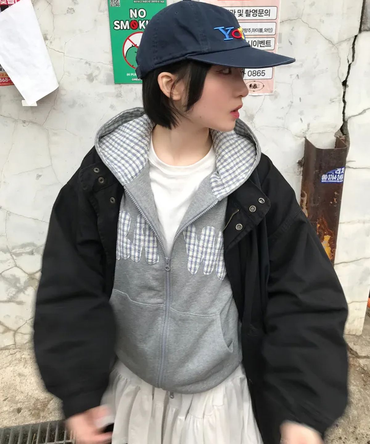로우그(RAWGUE) 체크 로고 집업 후디_그레이