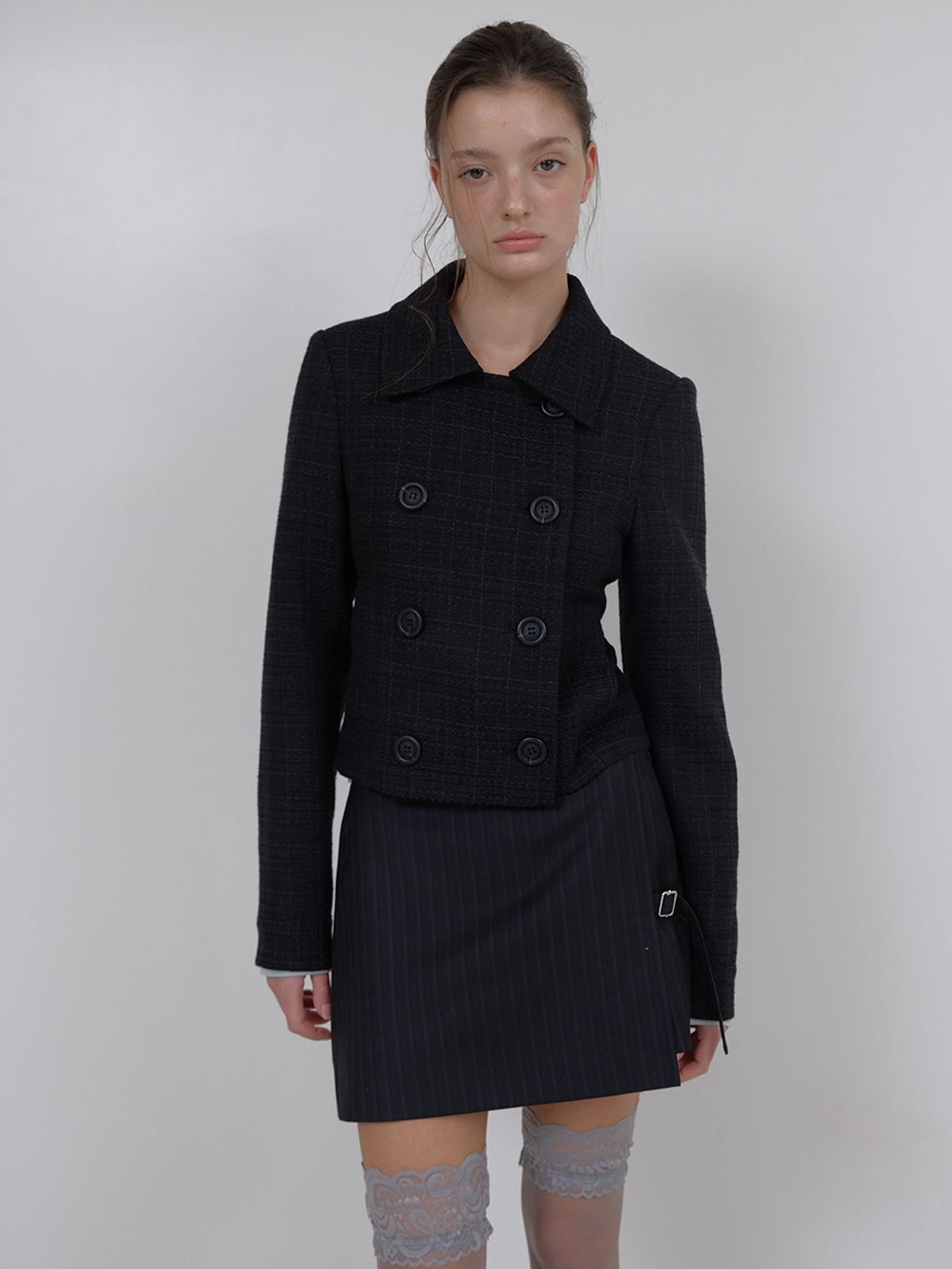 아수라(ASURA) DOUBLE SHORT TWEED JACKET (BLACK)