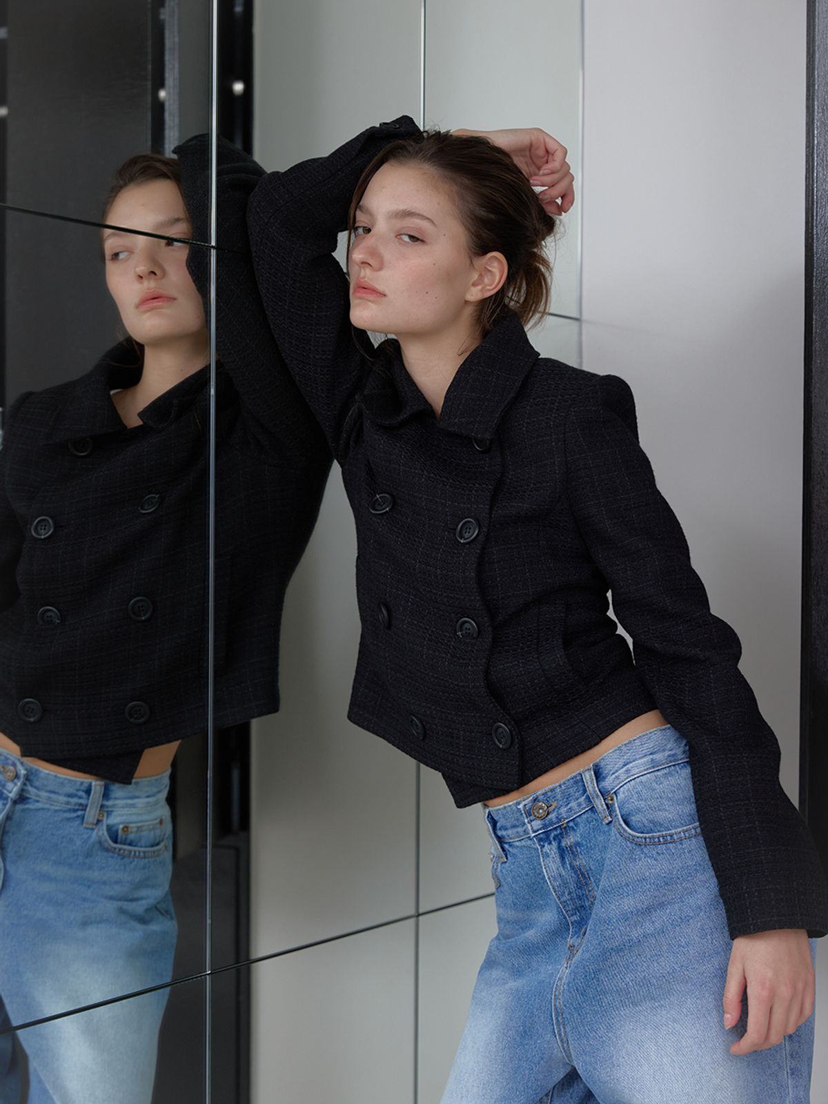 아수라(ASURA) DOUBLE SHORT TWEED JACKET (BLACK)
