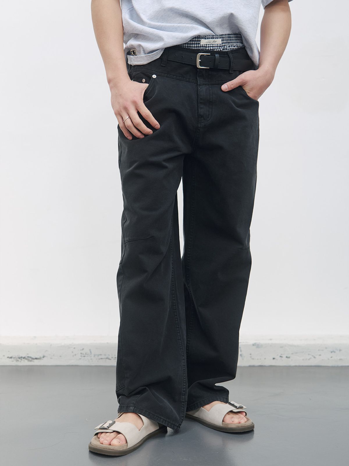기준 맨(KIJUN MEN) Double Waist 5-Pocket Pants Black