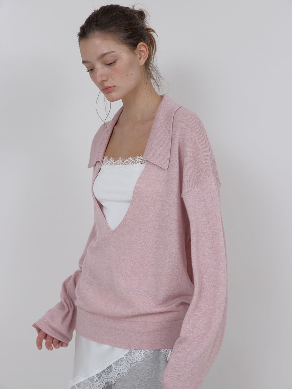 아수라(ASURA) PURE WOOL COLLAR KNIT (LIGHT PINK)