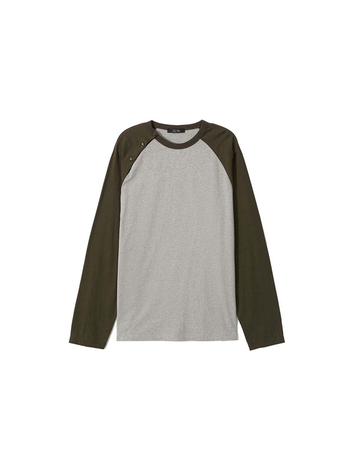 기준 맨(KIJUN MEN) Button Open Raglan Tee Khaki Brown