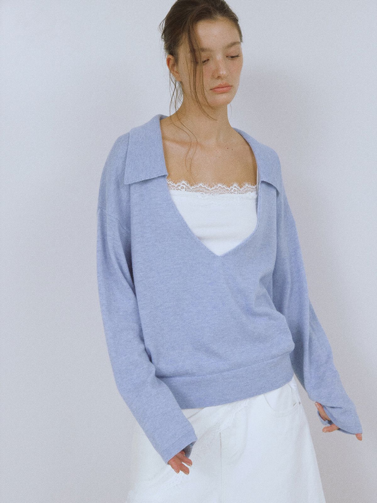 아수라(ASURA) PURE WOOL COLLAR KNIT (SKY BLUE)