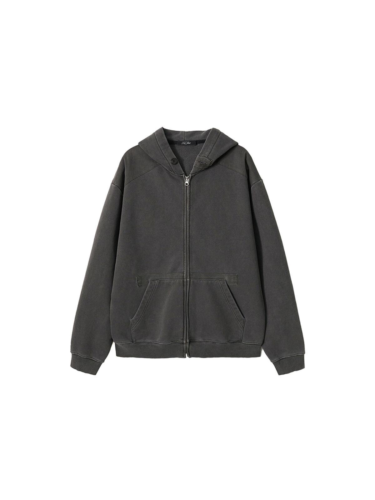 기준 맨(KIJUN MEN) Garment Dyed Patch Hoodie Charcoal