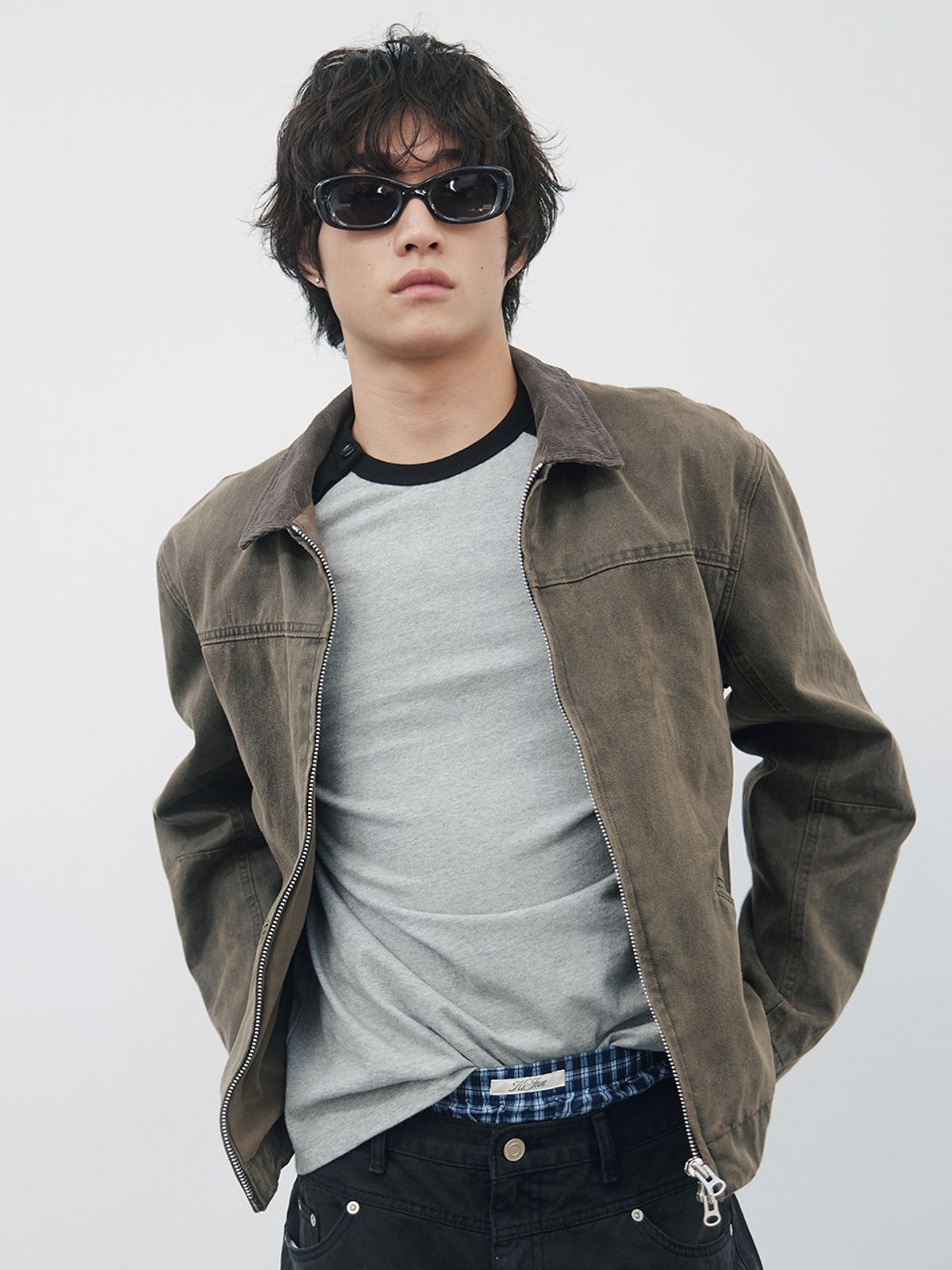 기준 맨(KIJUN MEN) Washed Leather Work Jacket Khaki Brown